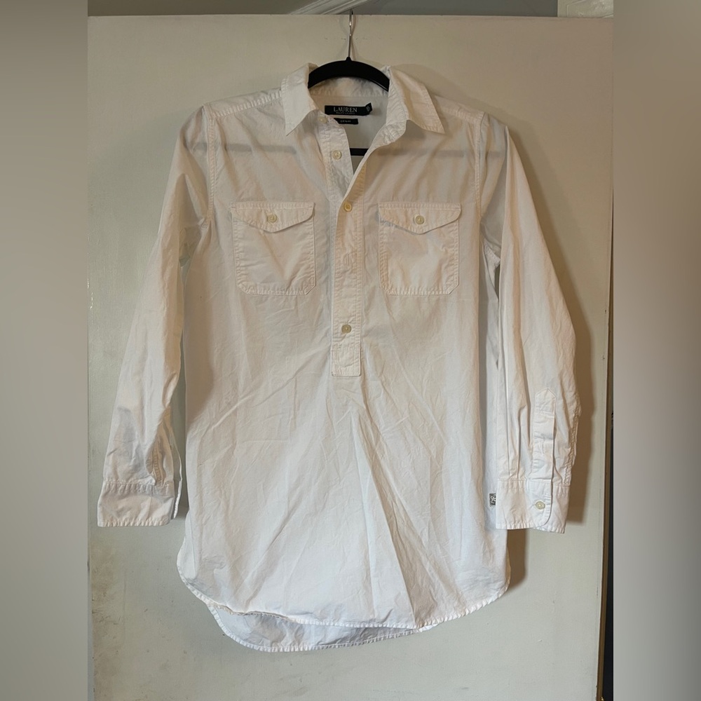 Lauren Ralph‎ Lauren White Denim Button Down Shirt Size Small